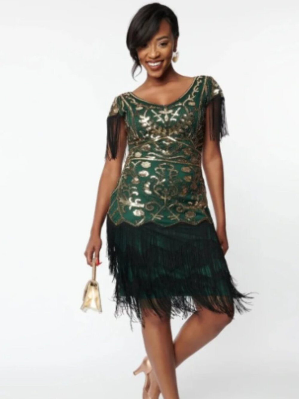 Unique Vintage Green Sequin Fringe Flapper Dress 1920s Gatsby Halloween M 6/8